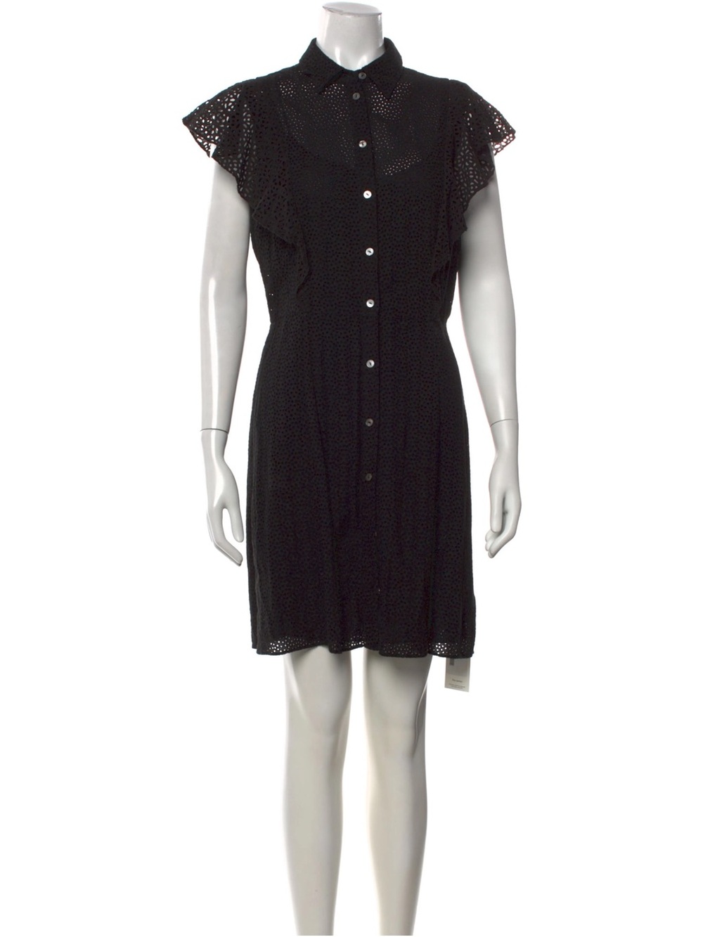 Theory Black Eyelet Button-Front Shirt Dress